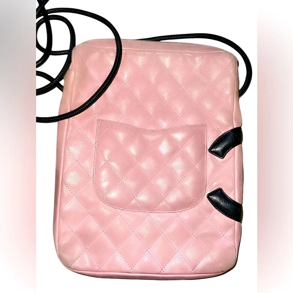 Authentic Chanel Cambon Crossbody Pink Black quilted CC Lambskin SALE!!